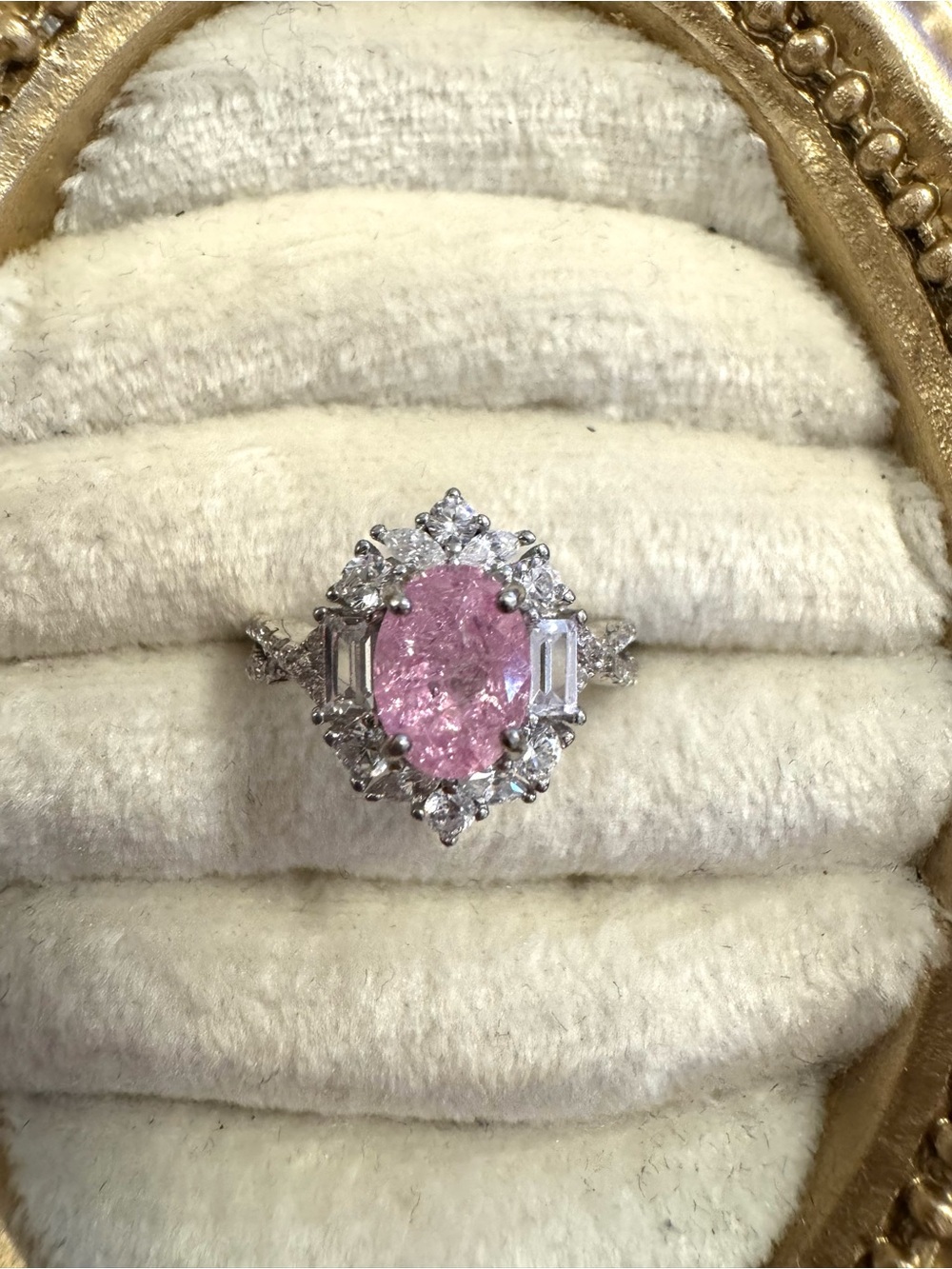 S925 silver pink oval halo ring lab stone size 6